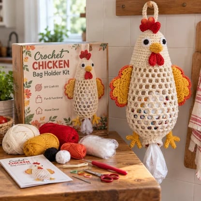🔥 Special Offer! 🧶 Crochet Animal Bag Holder DIY Kit – Cute & Functional Hanging Storage Craft Kit