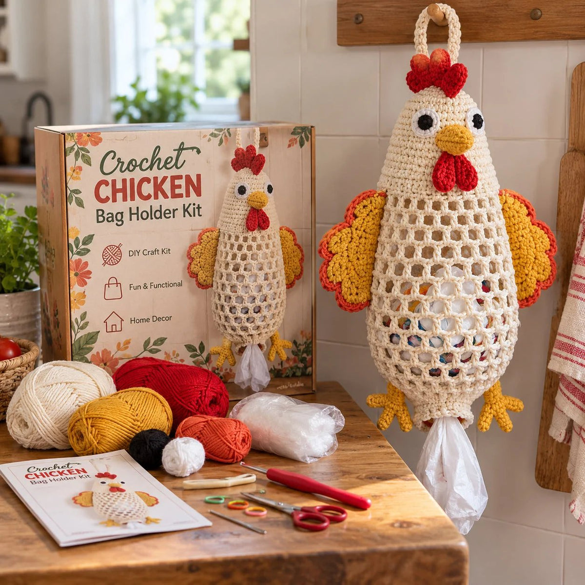 🔥 Special Offer! 🧶 Crochet Animal Bag Holder DIY Kit – Cute & Functional Hanging Storage Craft Kit